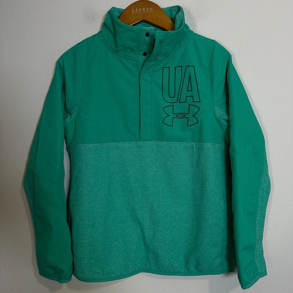 Under Armour ColdGear‎ Activewear 1/4 Snap Sweatshirt Youth L Green Long Sleeve